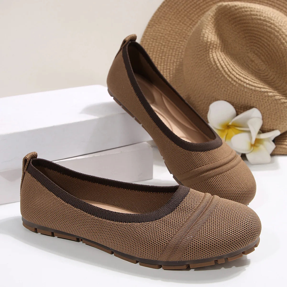 Women Shoes Large Size Spring 2025 New Knitted Ballet Flat Shoes Ladies Breathable Women Shoes Tenis De Mujer