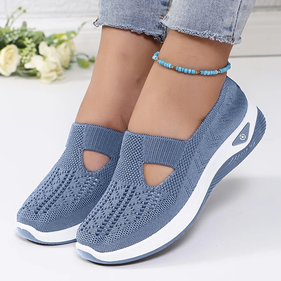 Womens Modern Casual Slip On Sneakers Breathable Knit Upper Lightweight PVC Sole Comfortable Cushioning Shock Absorption Insoles