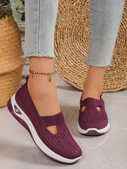 Women's shoes, casual sports shoes, solid color breathable sports soft-soled lightweight walking shoes, low-top knitted casual s