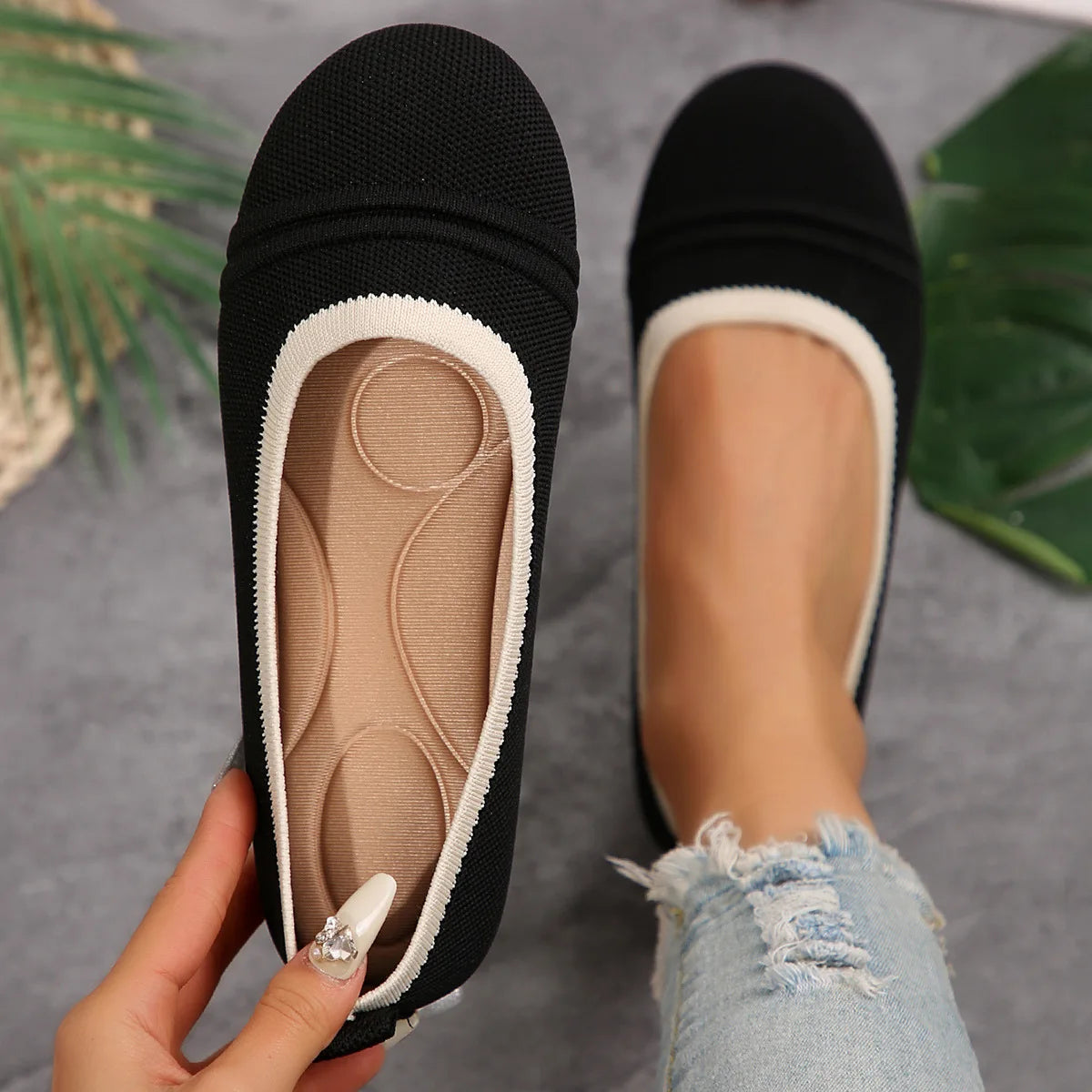 Women Shoes Large Size Spring 2025 New Knitted Ballet Flat Shoes Ladies Breathable Women Shoes Tenis De Mujer